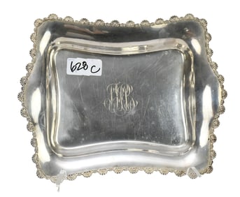 19th Cen. American Sterling Silver, Tilden Thurber Co - A rectangular tray with scalloped rim and