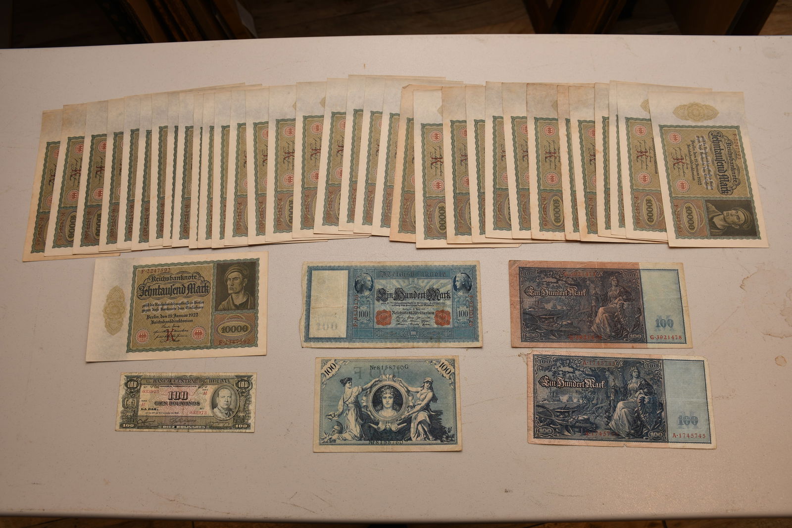 Lot of Foreign Paper Money. German, 1908 & (2) 1910 Kaiser Wilhelm 100 Reichsbanknote. 1945 100 (1 of 5)