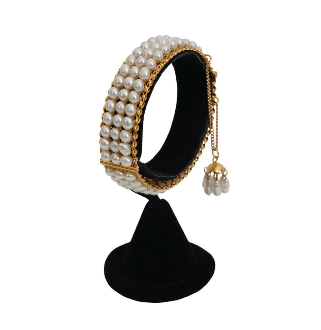 14K Yellow Gold Pearl Bracelet. Wt. 29.7 grams 7" inner circumference with 1.5" (1 of 6)