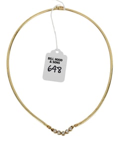 14K Yellow Gold Diamond Omega Necklace. 5 paved diamond approx. .25 each SI2 H wt. 19.25 grams 18"