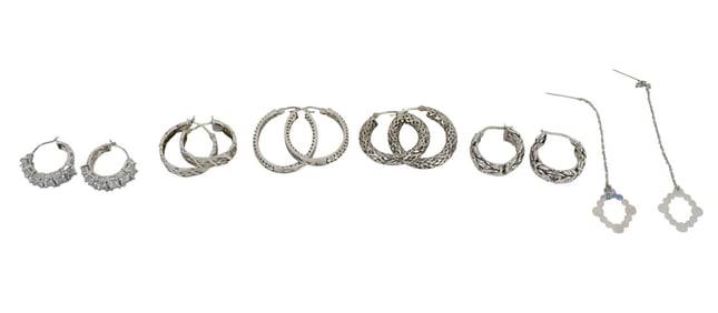 Lot of 14K White Gold Earrings. Wt. 17 grams Size .75" - 2.5"