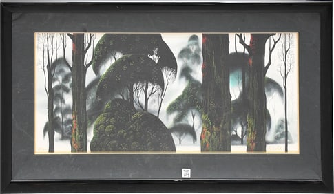 Eyvind Earle (American, 1916-2000) Serigraph, FOREST MAGIC. signed and edition 67/200. 34 1/2 x 14