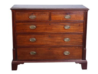 19th Century English Mahogany five drawer chest, oval hardware; measures approximately 47" x 22" x
