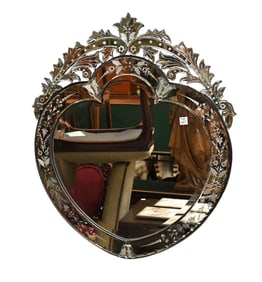 Heart Shaped Venetian Mirror, 34.5" high x 29" wide (chip on flower)