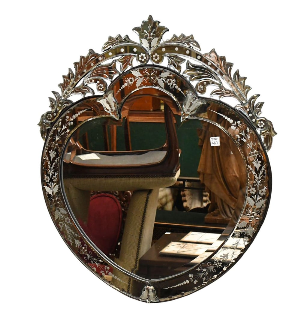 Heart Shaped Venetian Mirror, 34.5" high x 29" wide (chip on flower) (1 of 4)