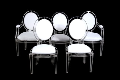 5 chairs from the Opera collection by Casamidy featuring 1/4 gauge square iron frames with white