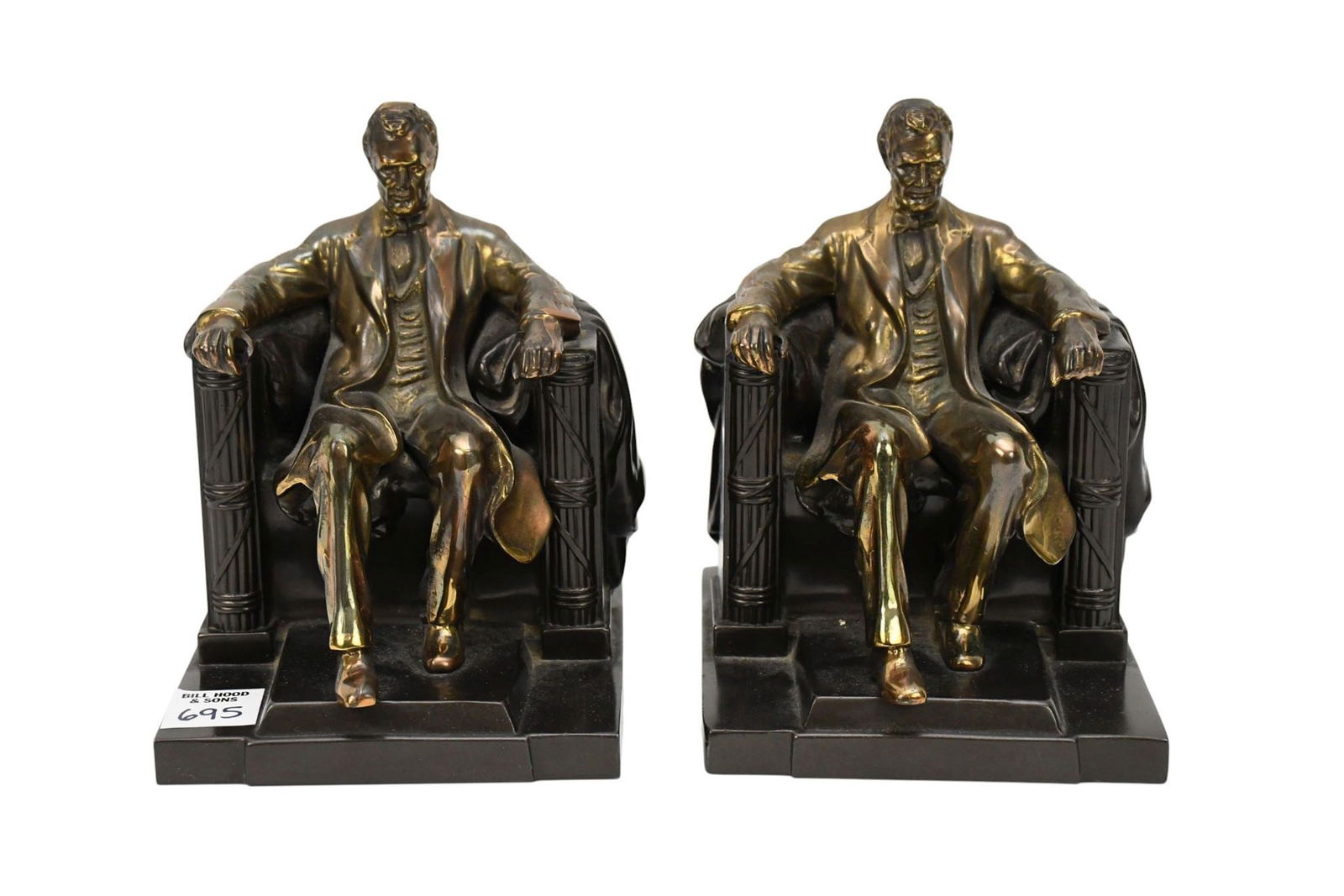 Vintage Metal Sculptural Bookends, Lincoln in Chair after Daniel Chester French. 7" x 5": Vintage Metal Sculptural Bookends, Lincoln in Chair after Daniel Chester French. 7" x 5"