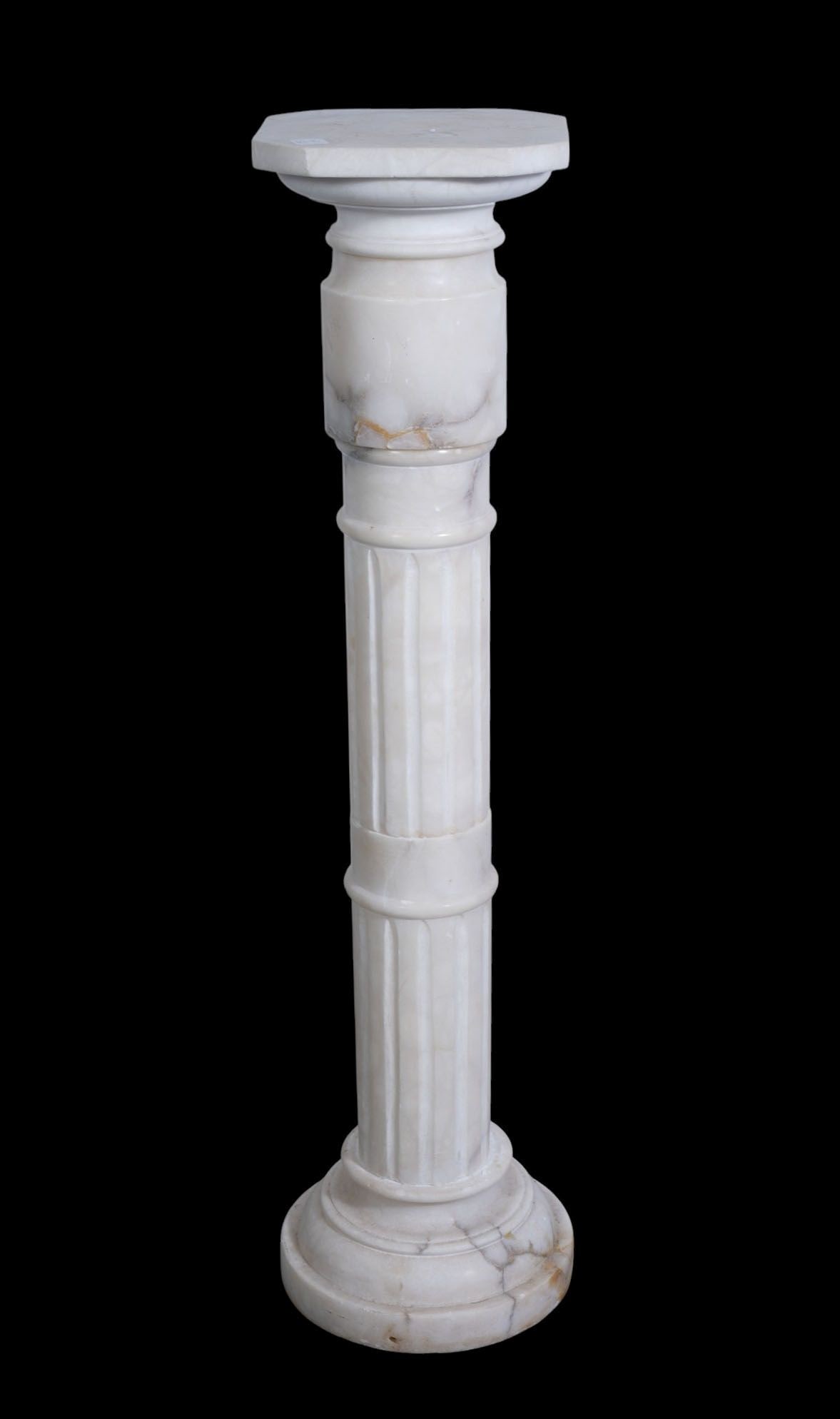Antique carved alabaster pedestal 41" high base is 10" dia. Top platform is 9.5" x 9.5" (1 of 2)