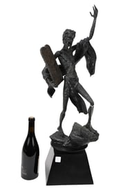 Steel Brutalist style Sculpture of moses on stand, by unknown artist, no apparent signature