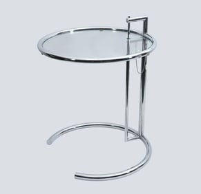 Eileen Gray Mid Century Modern Chrome Adjustable Side Table, 27-37 1/2"H x 20"Dia.