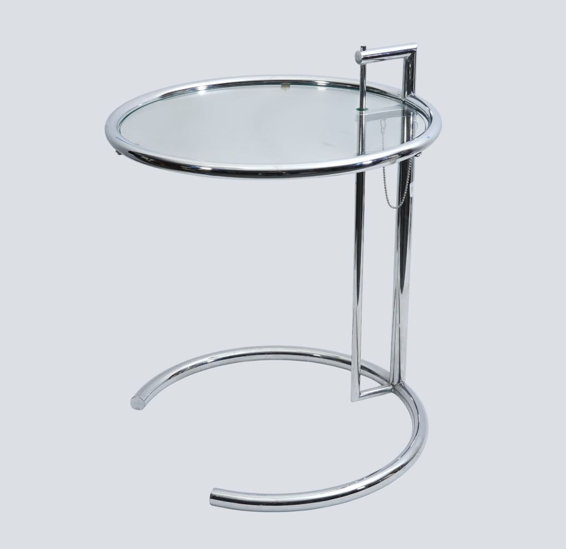 Eileen Gray Mid Century Modern Chrome Adjustable Side Table, 27-37 1/2"H x 20"Dia. (1 of 4)
