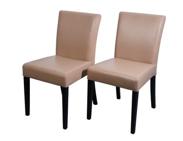 Pair Tan Leather Banquet Chairs, 35"h x 18"w x