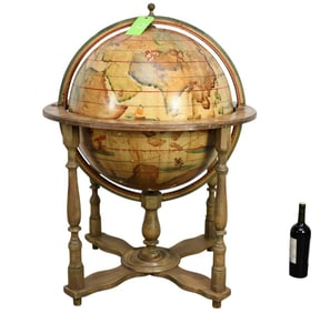 Decorative World Globe Hinged Top Revealing Bar, 43"h x