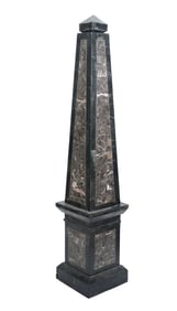 Decorative Obelisk, Tessellated Construction, Marble Veneer/Overlay Pieces, 48"h x 11"square base