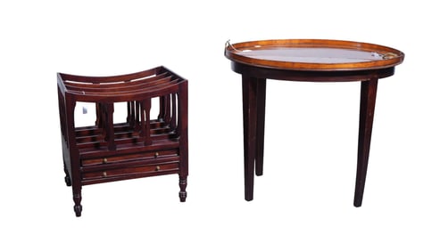 Oval 19th c. Mahogany Tray Table with Banded Inlay on Custom Stand AND Mahogany