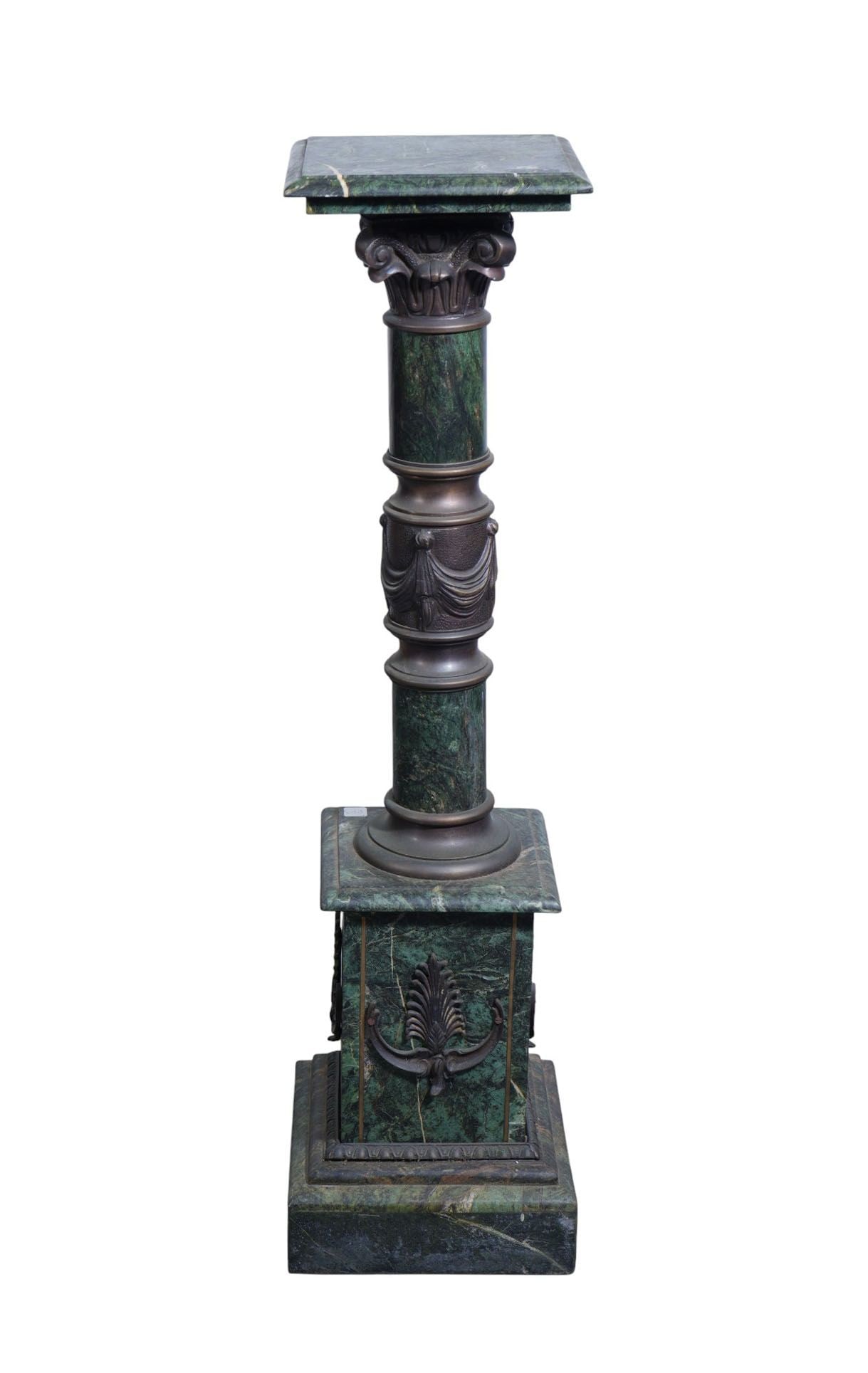 Green Marble Pedestal, Classical Style, Bronze Drape Design Under Bronze Capital on Plinth Base, 46 (1 of 6)