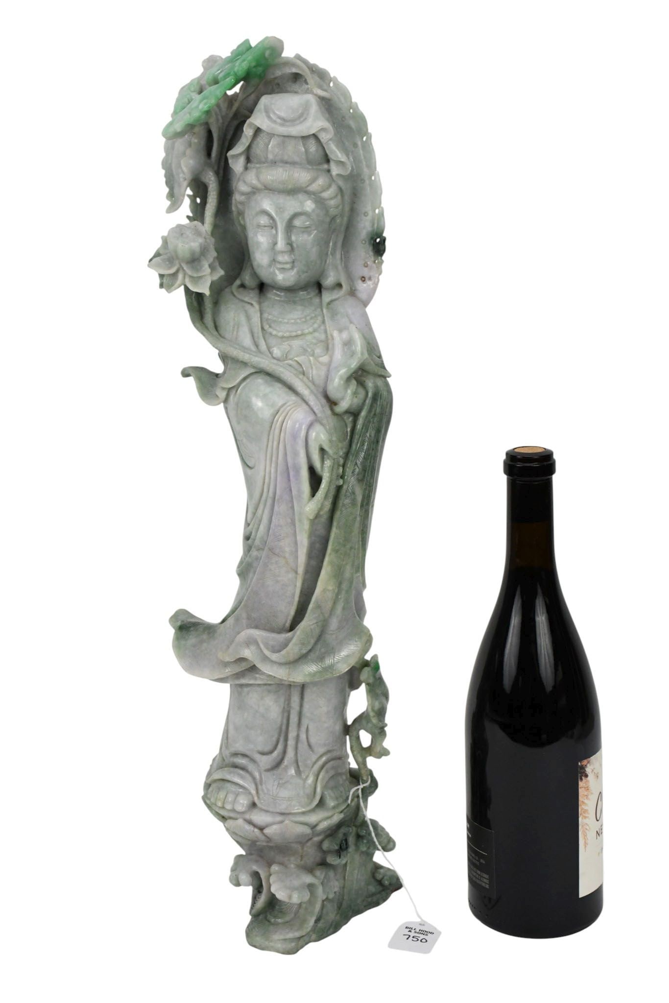 Chinese Carved Green & Lavender Jade Guanyin Figure - A hand carved jade figure of the bodhisattva (1 of 9)