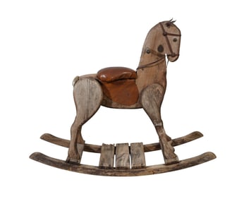 Primitive Child's Folk Art Rocking Horse, 35"h x 43"w x 14"d (Seat Needs Securing, Needs Repair)