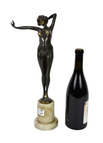 Bronze Nude Sculpture on Onyx Plinth Base, 17"H x 4"W