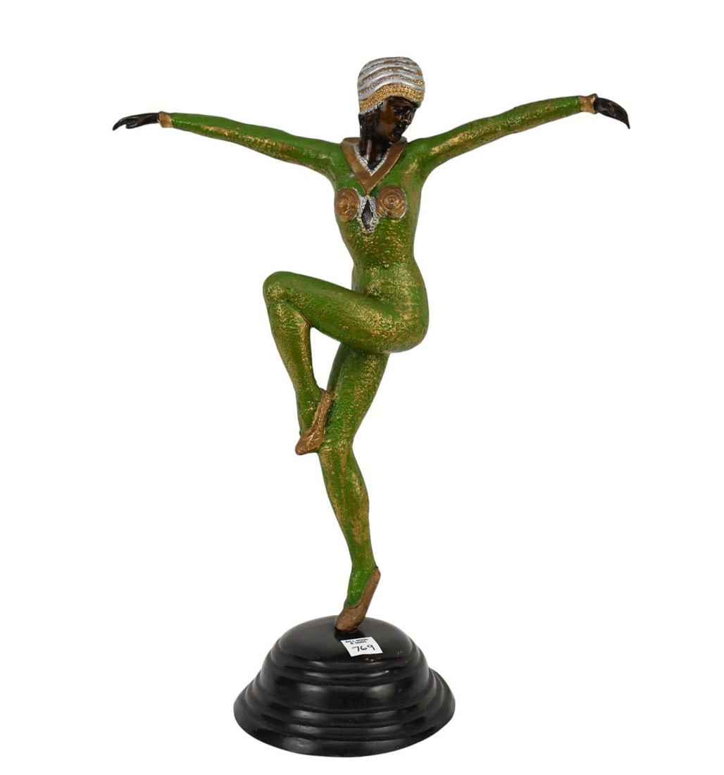 Bronze Art Deco style flapper Dancer 20" high x 15.5" wide x 7" deep (1 of 5)