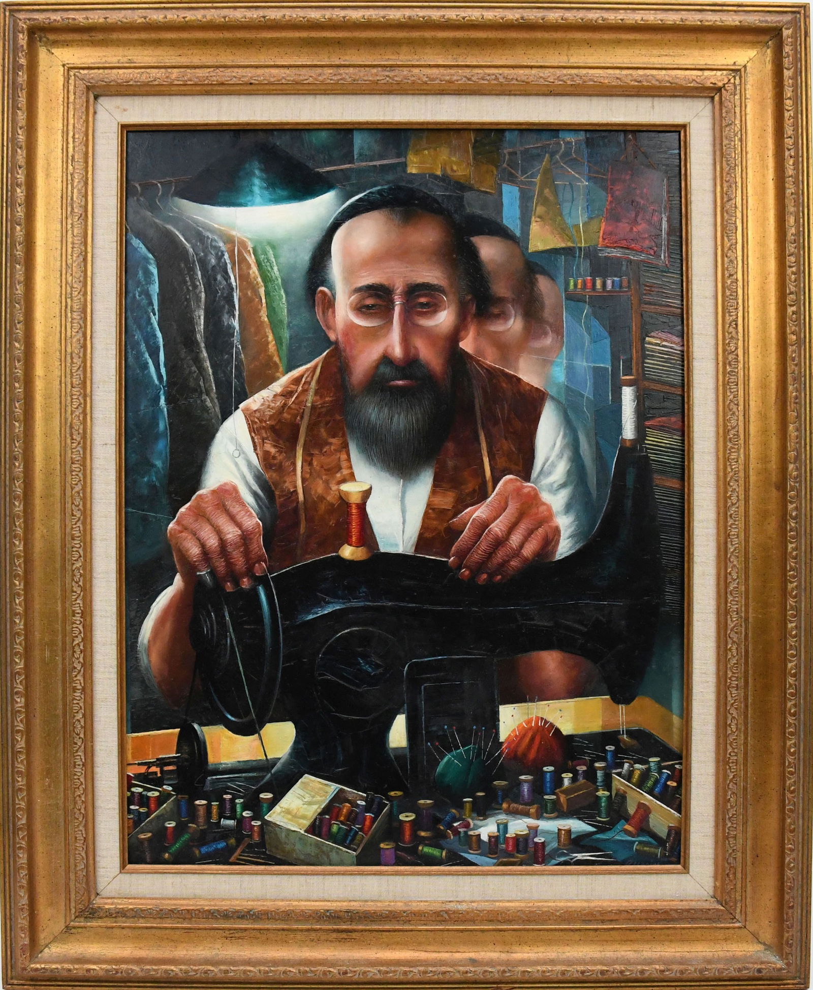 George Russin (Am. 1910-2010) The Tailor, signed lower right, 24 x 18 inches, overall frame size 25 (1 of 6)