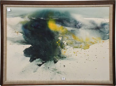 Modern abstract watercolor, "Frozen Spray" signed lower right illegibly. approximately 30 x 42