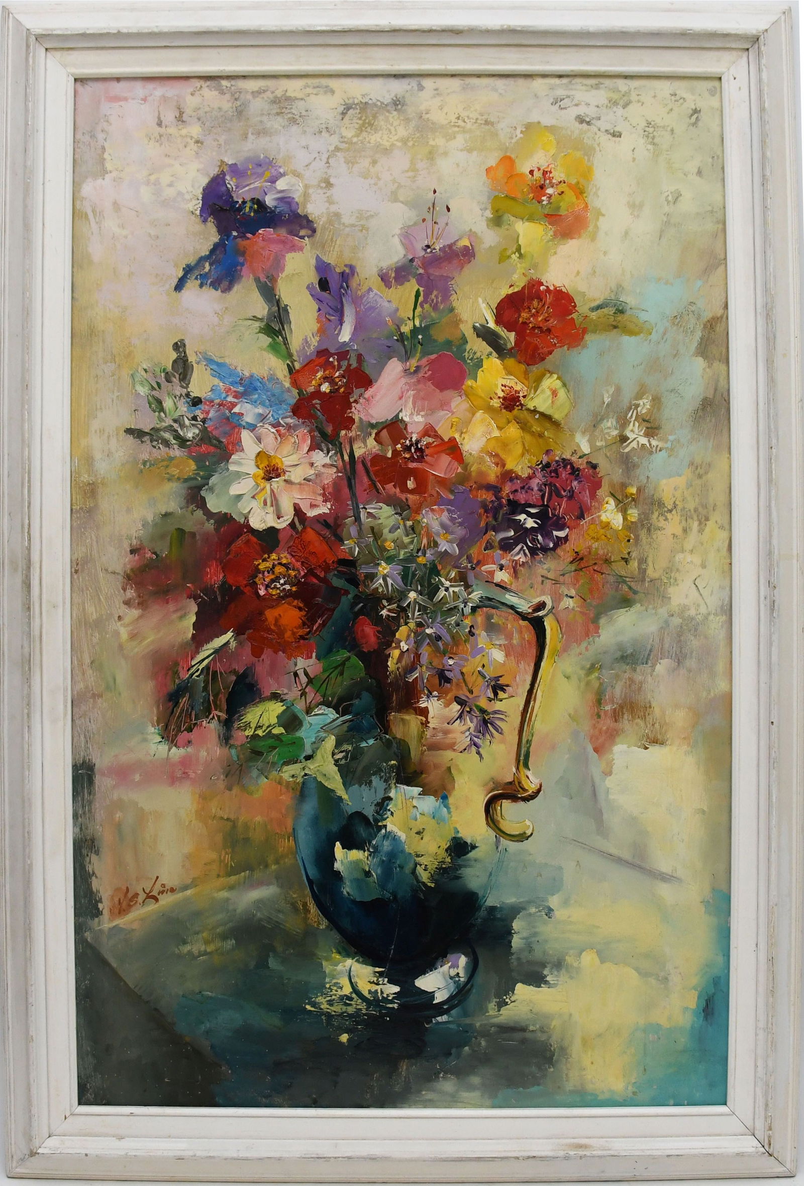 Y.S. Lim (Chinese/American, b. 1937) Oil on board Masonite, Still Life, 36 x 24 inches, Overall: Y.S. Lim (Chinese/American, b. 1937) Oil on board Masonite, Still Life, 36 x 24 inches, Overall frame size 41 x 29 inches