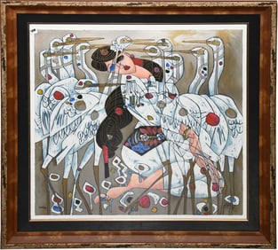 Tiefeng Jiang (Chinese, born 1983) Silkscreen, Morning with Cranes. 30-1/2 x 30-1/2 inches. overall,