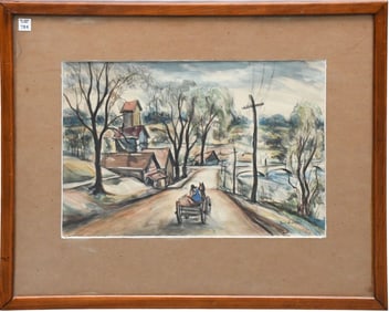Basil Hawkins (American 1903-1982) Watercolor, rural Landscape, sight size 15 x 22 inches. Overall