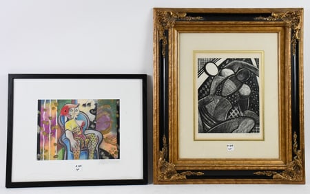 Vincente Notarile (20th c, American) 2 Modernist Drawings. One mixed media titled Sybil at the