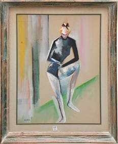Bea Breck (20th C.). Gouache on paper, Modern Cubist Female Dancer, image size 28 x 20 inches.