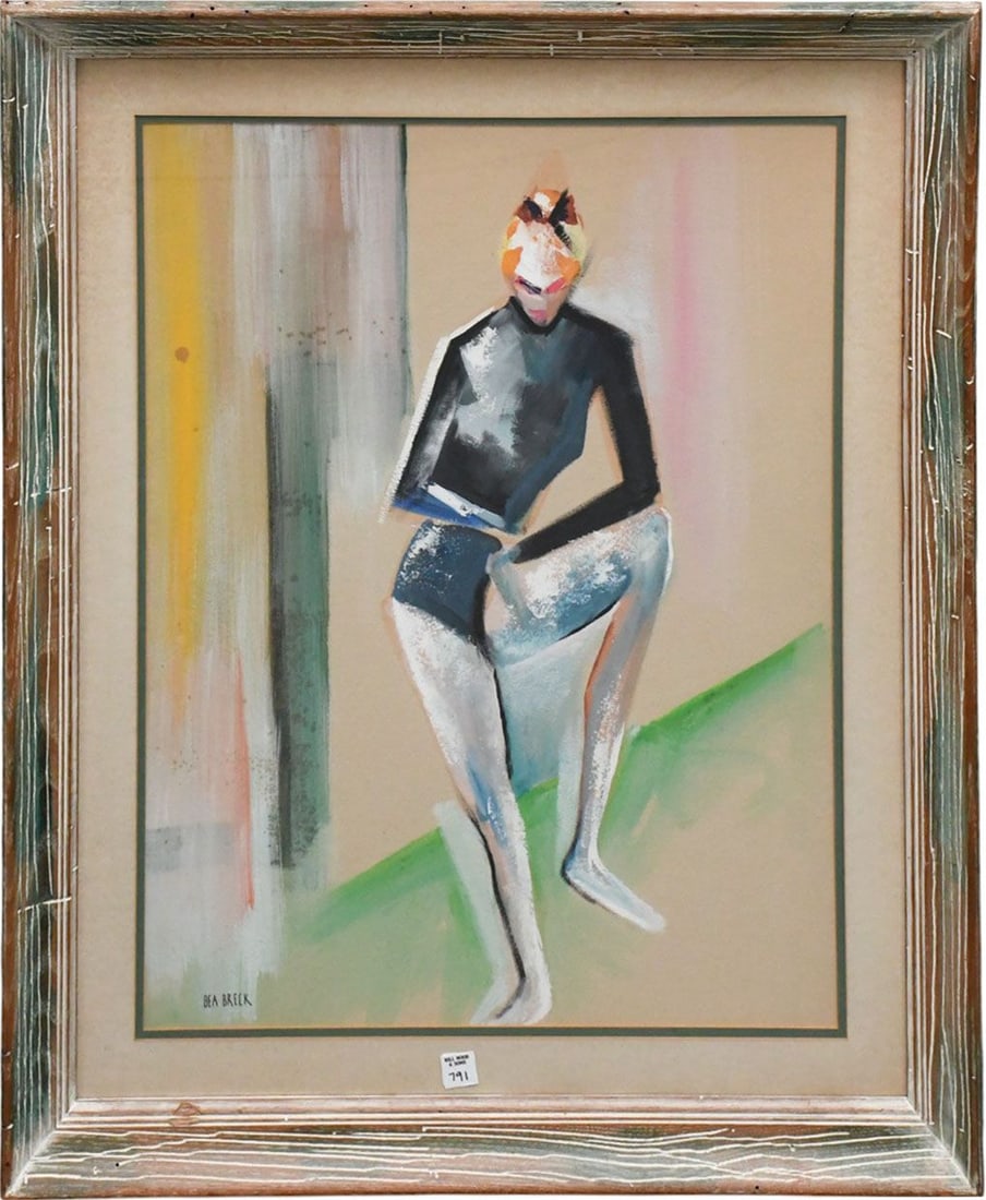 Bea Breck (20th C.). Gouache on paper, Modern Cubist Female Dancer, image size 28 x 20 inches. (1 of 5)