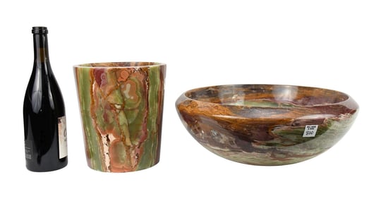 Contemporary Polished Stone Sink (6"h x 16"dia) AND Vase/Waste Basket (9"h x 8"dia)