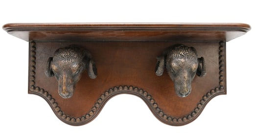 Theodore Alexander Decorative Wall/Shelf Bracket With Double Ram Head Supports And Decorative Brass