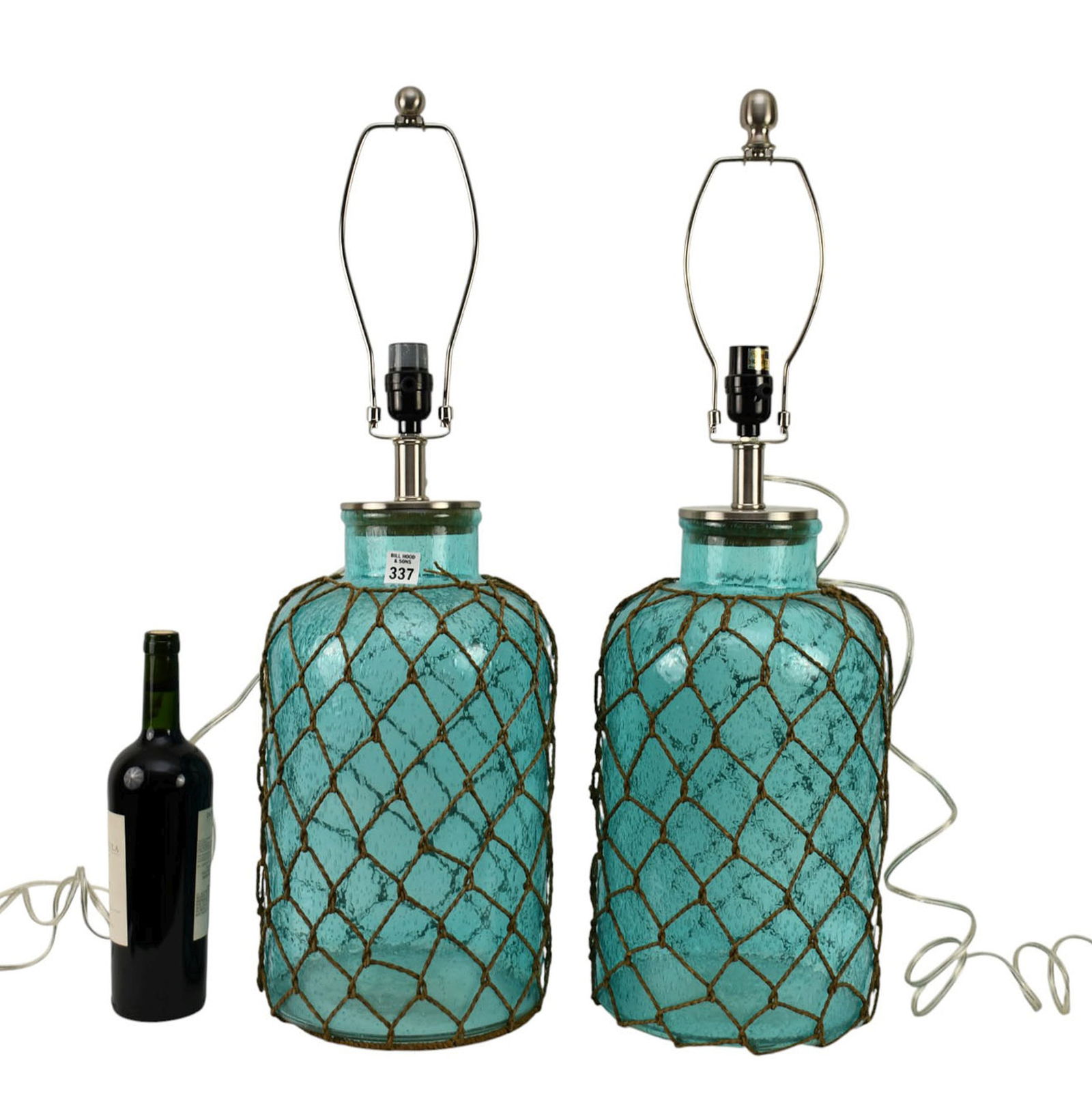 Pair Nautical Style Aqua Blue Glass Table Lamps, 29"h x 10"w (Removeable Cork Lighting Fixture) (1 of 4)