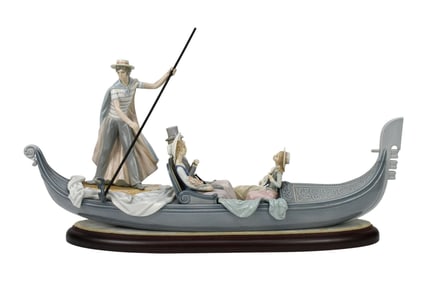 Lladro Porcelain Gondola Grouping On Unattached Base, 15"H x 31"W x 6 1/2" D