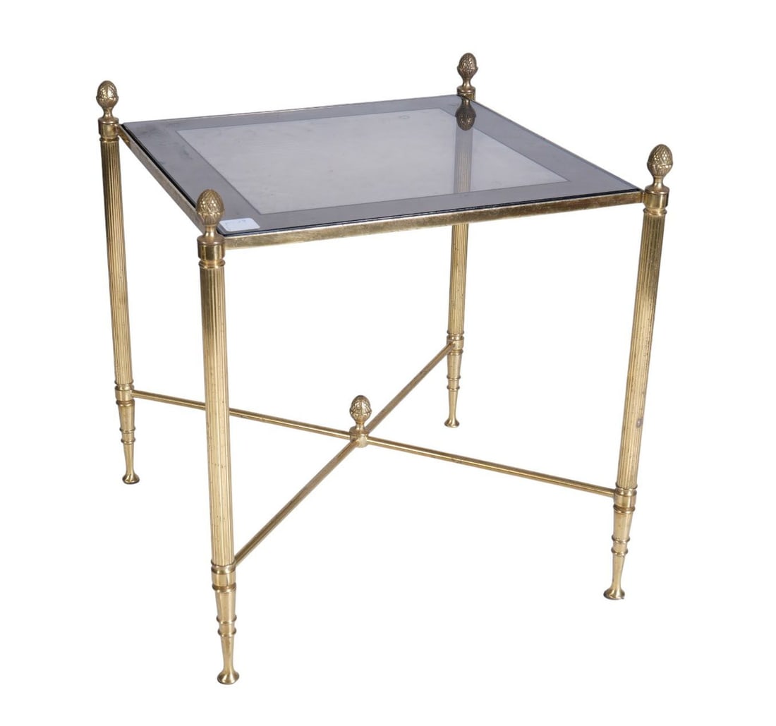 Occasional Cocktail Table with Brass Frame and Glass Smoked Top, 17"h x 14" (1 of 7)