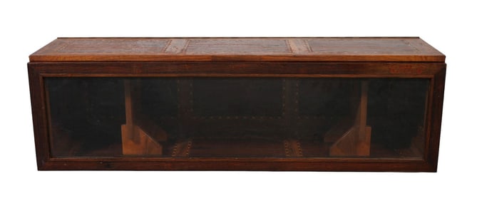 Gun Cabinet with Marquetry Surface & Sides, Hinged Top, Glass Front, 15"h x 52"w x 14"d