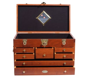 American Gerstner & Sons Small Chest "Sportsman Choice", Hinged Top Over Drop Front Revealing Fitted