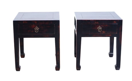 Pair Lacquered Asian Occasional Stands with Drawer, 20"h x