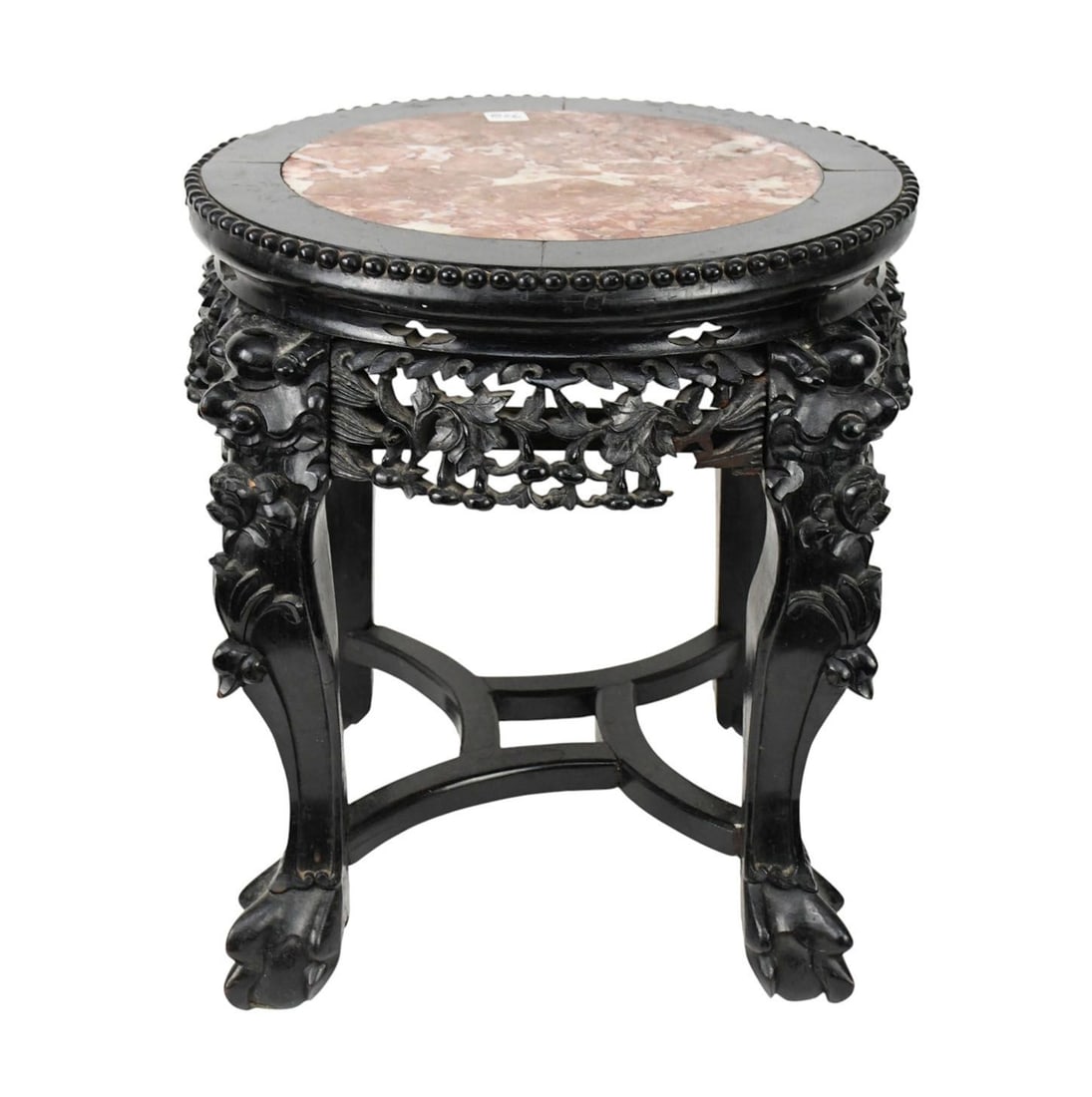 Asian Stand, Circa 1900, Heavily Carved Apron with Marble Insert, 18"h x 16"dia: Asian Stand, Circa 1900, Heavily Carved Apron with Marble Insert, 18"h x 16"dia
