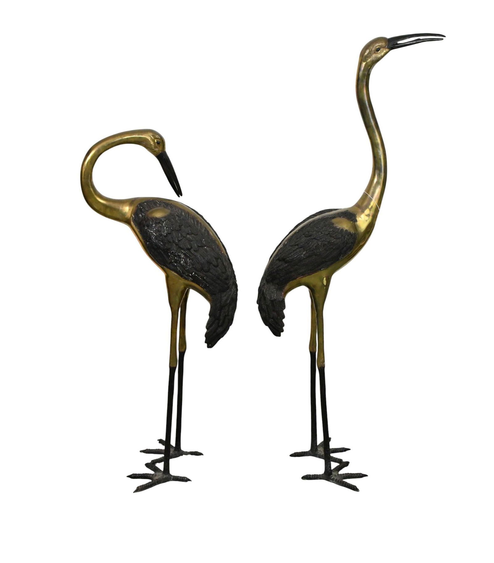 2 Brass/Bronze Standing Heron Sculptures, Tallest 59"h x 18"w and 47"h x 18"w***If this item is not (1 of 9)