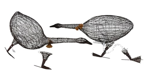 2 Wire Garden Ducks, Larger Than Life Size, 32"h x 26"w (need tweaking)