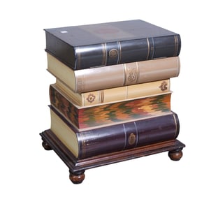 Faux Book Side Table, Top Book Opens to Reveal Storage, 23"h x 19" x 15"