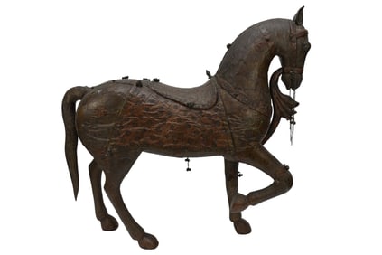 Decorative Metal Horse, Punched Tin/Copper Over Composition, 36"h x 38"w x 12"d