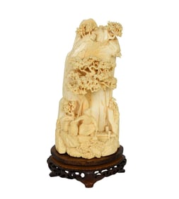 Solid mountain carving, lady working under a tree, carving 6 1/2 inches tall on a 1-1/2 inch wooden