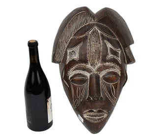 Hand Carved African Mask "Mahon from Cameroon" 16" high x 11" wide x 4.5" deep