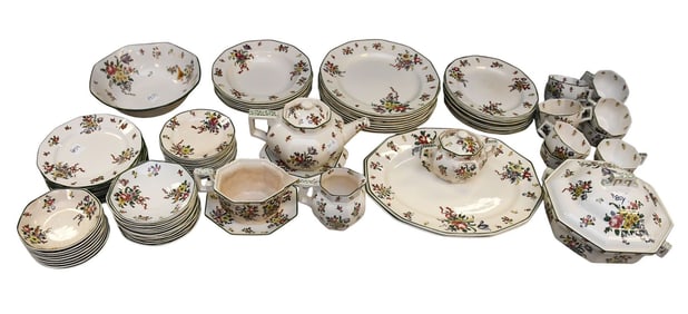 Royal Doulton China Set, Old Leeds Spray Pattern, incl; 8 Dinner Plates, 10 Dessert Plates, 11