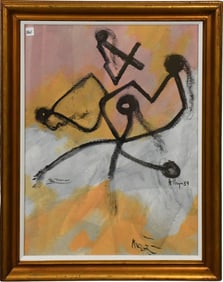 George Edmund Alleyn 1931-2004 Abstract Figures Painting. Signed and dated ’59. sight - 28x22