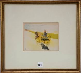 Henri De Toulouse-Lautrec, Vintage color lithograph COUNTRY OUTING, with red and black stamp. Sight